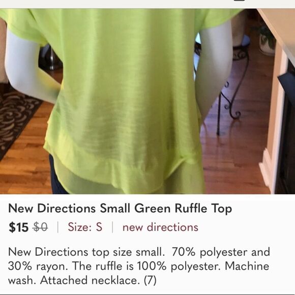 New Directions Small Green Ruffle Top - Picture 6 of 6